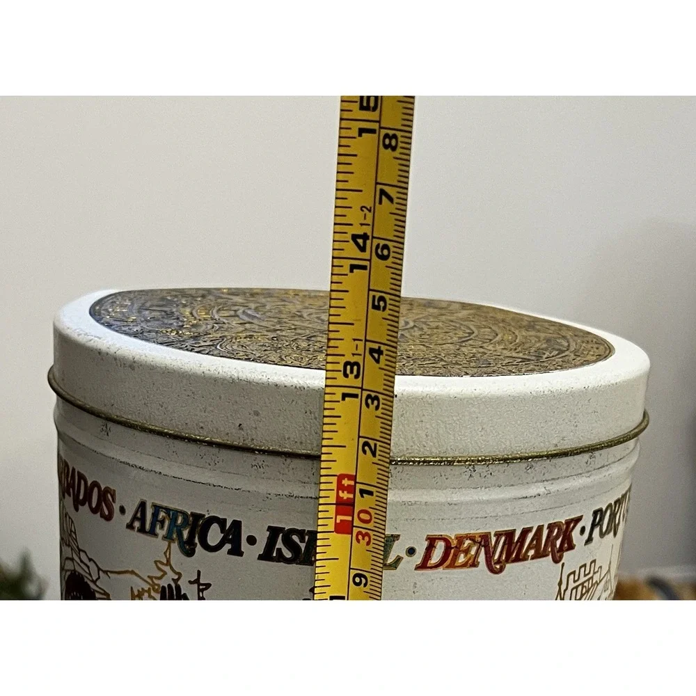 Vtg World Travel Tin Canister Set Kitchen Embossed Retro USA MCM Boho Europe